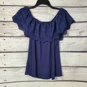 Maurices Women’s Off Shoulder Navy Blue Ruffle Lace Top Size M